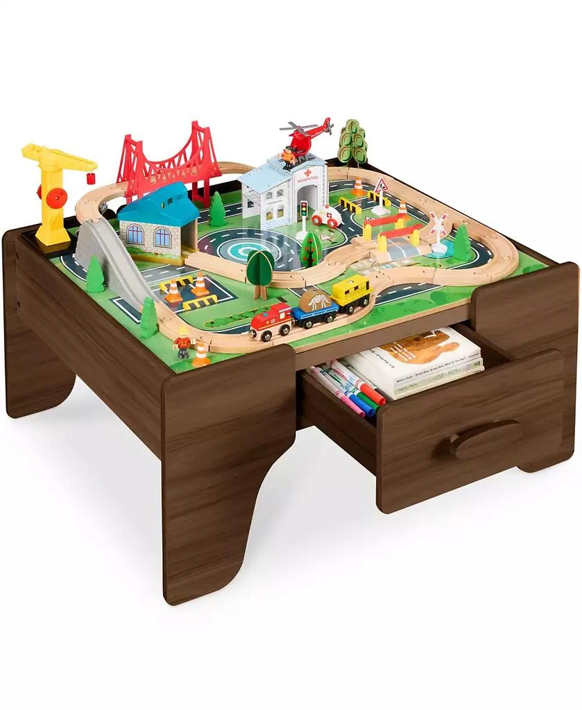 Best Choice Products Wooden Train Set Table for Toddlers, 56pc Multi-Activity Table for Kids w/Toy Storage Drawer 
Reversible Top