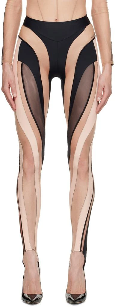 Mugler Black & Beige Spiral Leggings 1