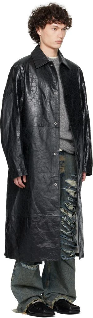 424 Black Light Trench Leather Coat 2