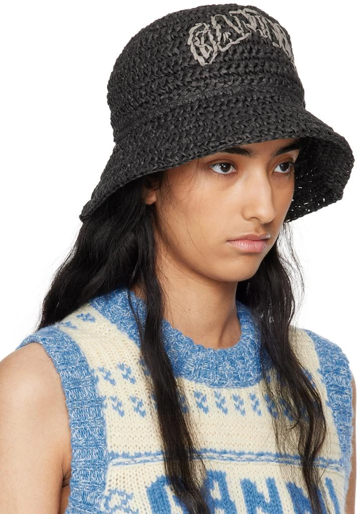 Ganni Black Summer Straw Beach Hat 2