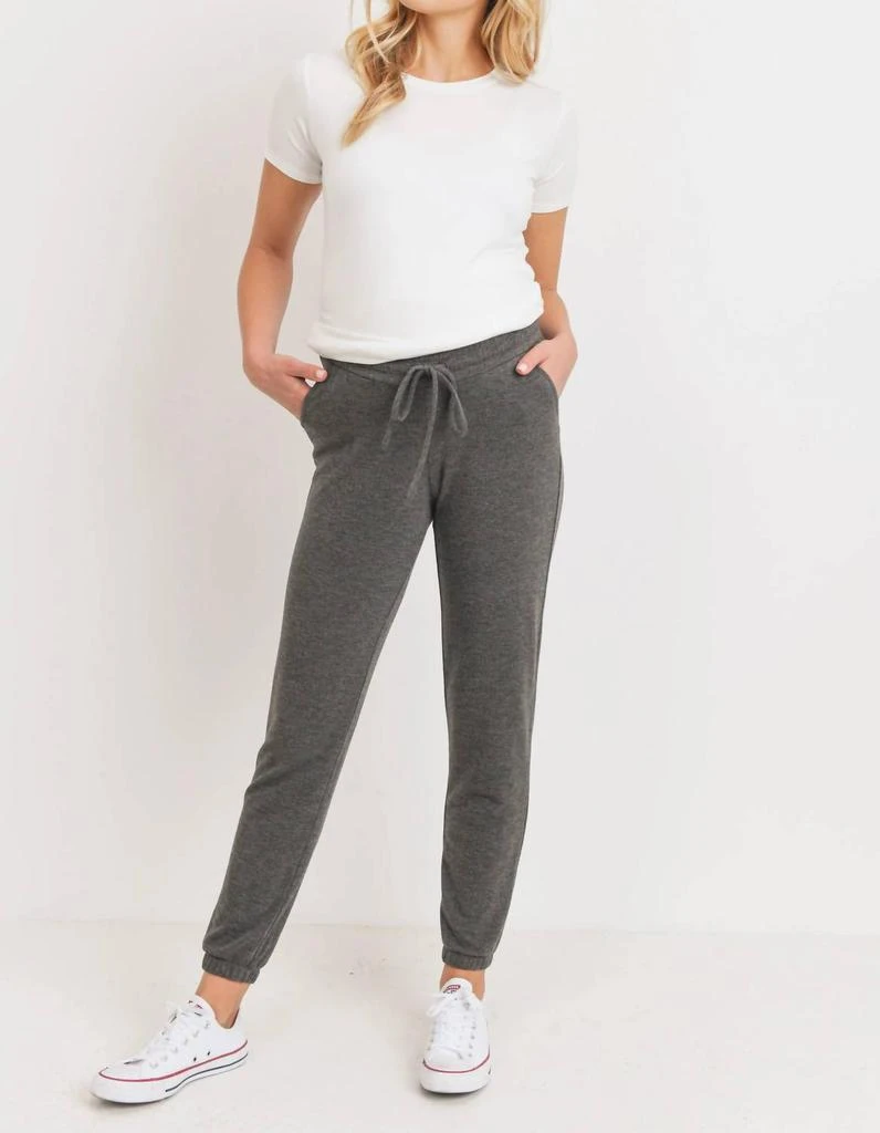 Hello Miz Two-Tone Brushed Terry Maternity Sweatpants In Charcoal 5