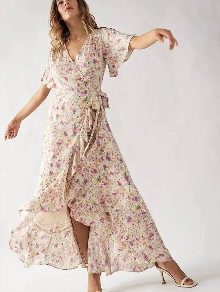Urban Daizy Floral Asymmetrical Wrap Maxi Dress In Cream - Cream - Small