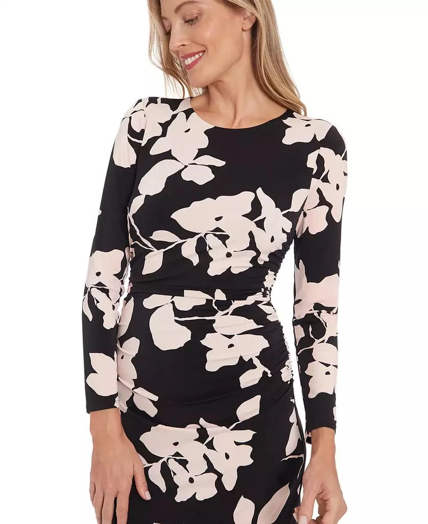 London Times Petite Floral Side-Ruched Long-Sleeve Midi Dress 4