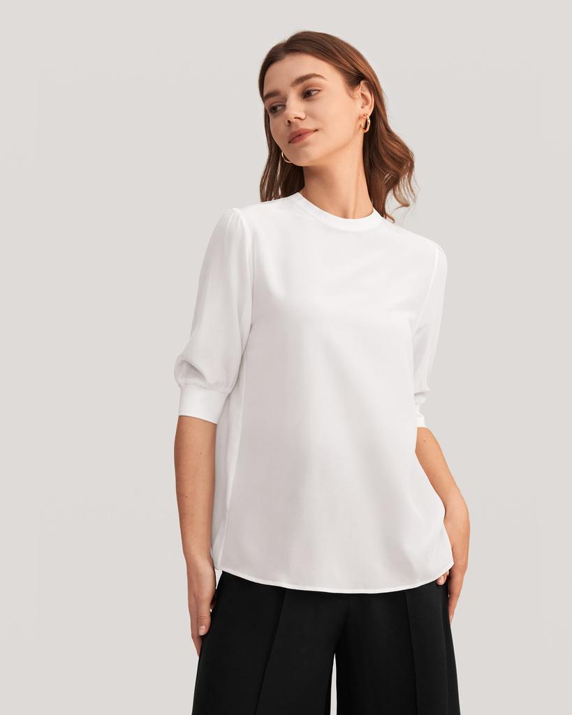 LILYSILK Elegant Casual Silk Tee With Rib Cuff for Women