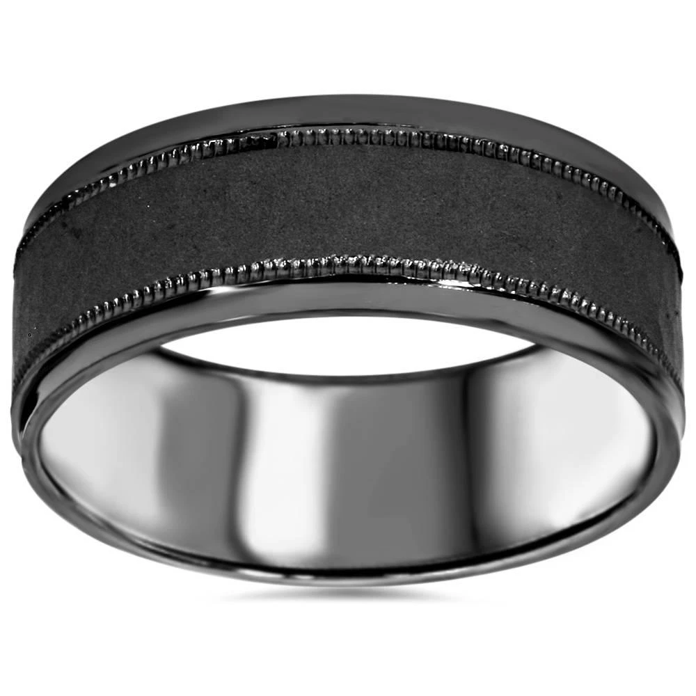 Pompeii3 8mm Hammered 10K Black Gold Mens Wedding Band Size Selectable