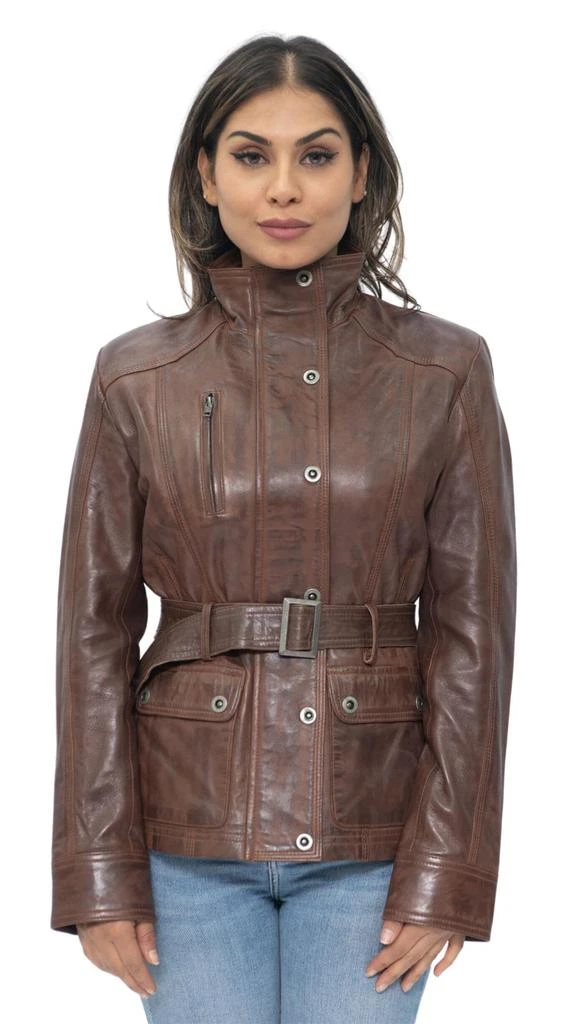 Infinity Leather Womens Military Style Leather Biker Jacket-Phoenix 4