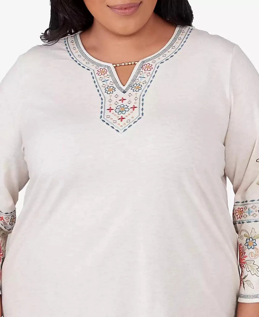 Alfred Dunner Plus Size Sedona Sky Sedona Split Neck Embroidered Top 4