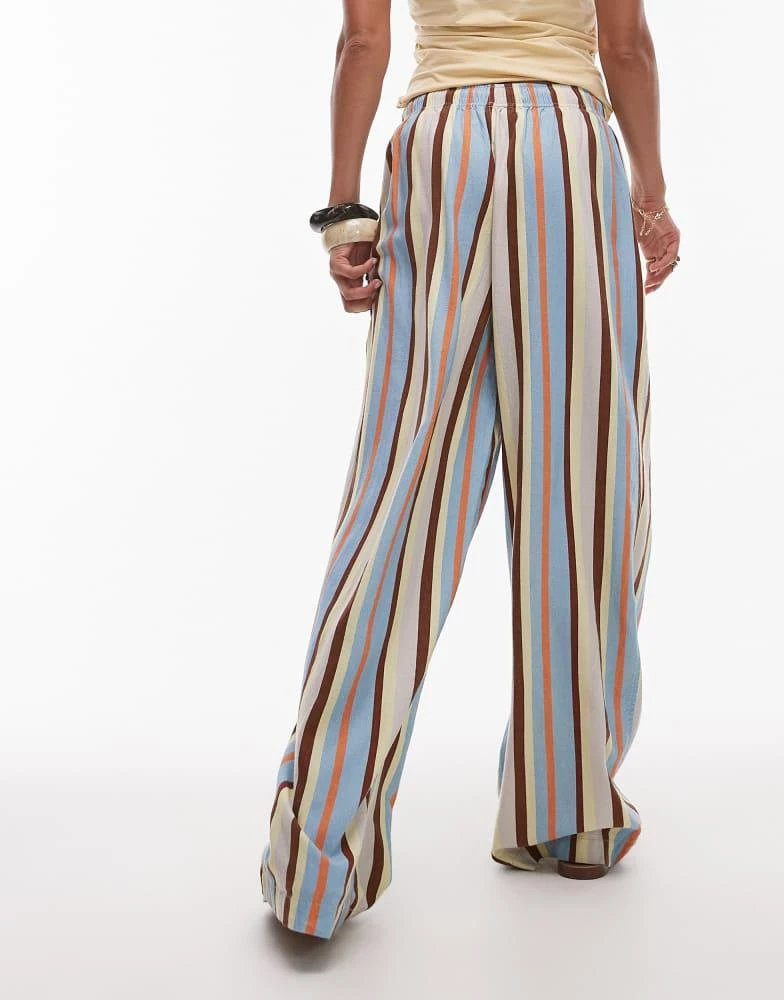 Topshop Topshop linen balloon trouser in blue multi stripe 2