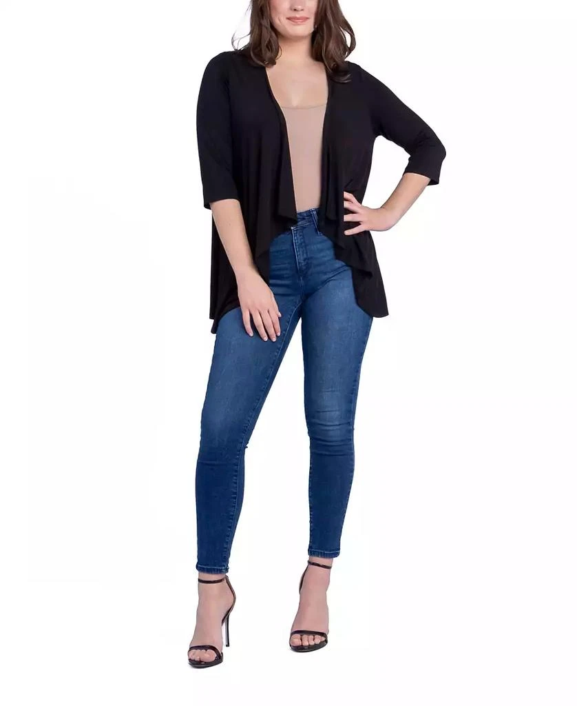 24seven Comfort Apparel Women's Open Front Elbow Length Sleeve Cardigan Sweater 4