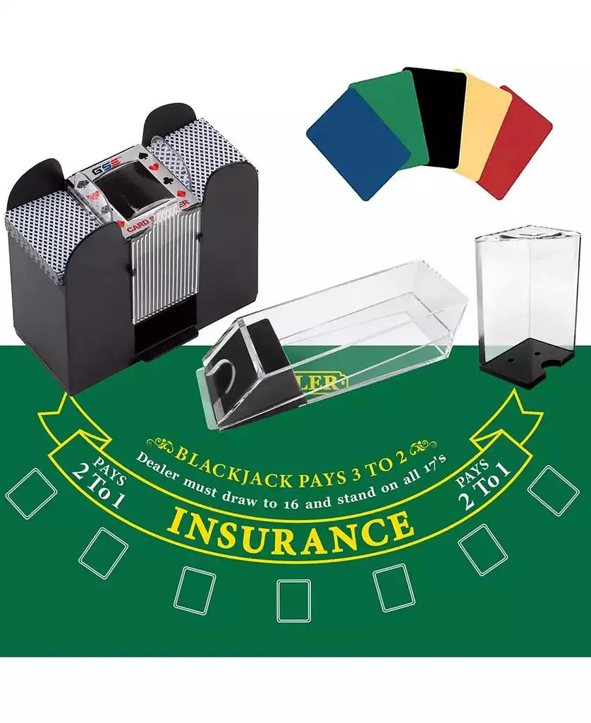 GSE Games & Sports Expert Blackjack Game Set with Blackjack Felt, Card Shuffler, Dealer Shoe, Discard Holder Tray, Cut Cards