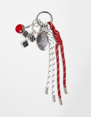 ASOS ASOS DESIGN festival keyring bag charm in red cord with table tennis charm in multi