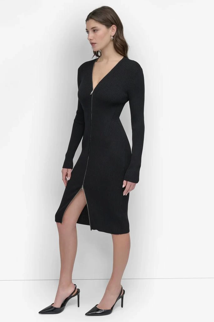 DKNY LONG SLEEVE ZIP FRONT SWEATER DRESS 3
