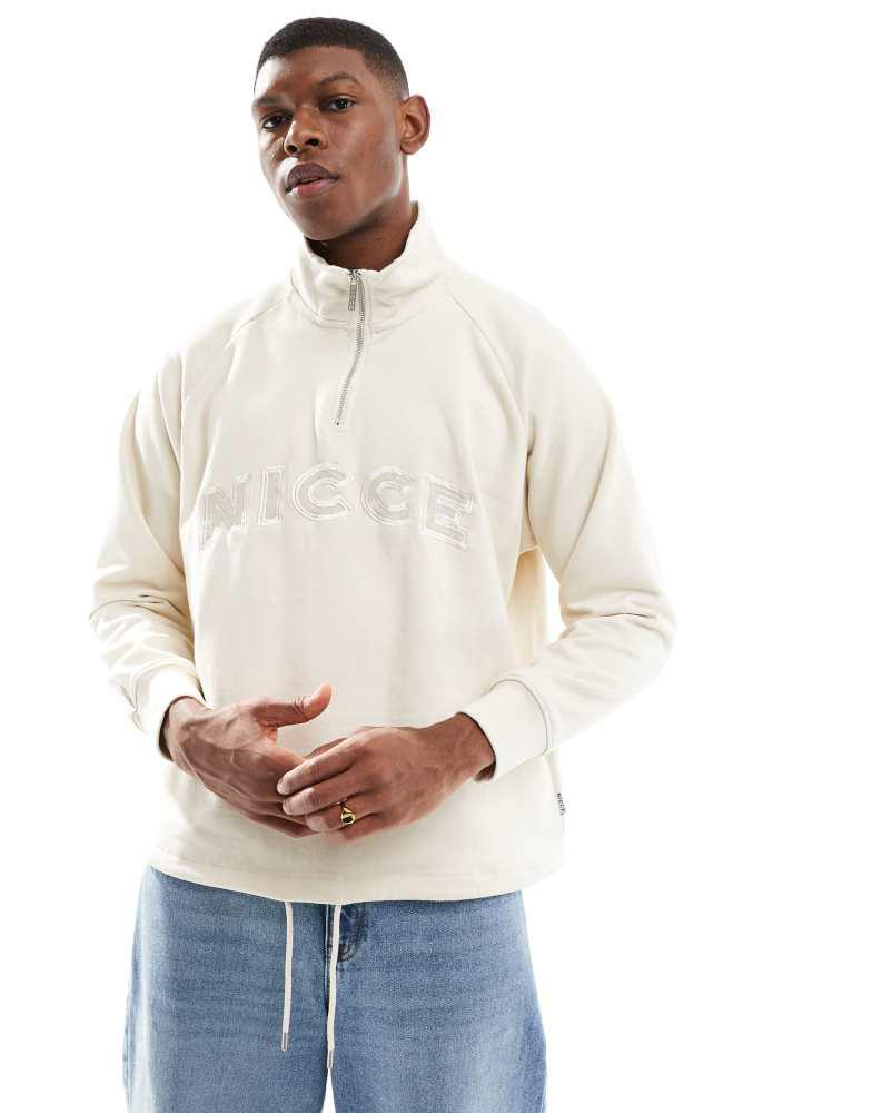 NICCE Nicce 1/4 zip logo sweatshirt in white