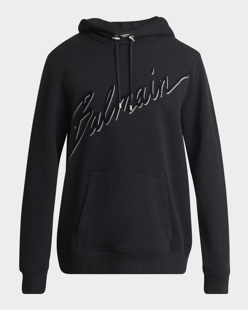 Balmain Men's Flocked Script Hoodie