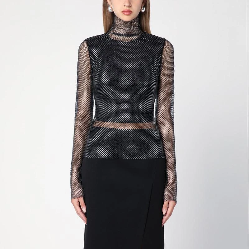 Max Mara Black mesh turtleneck sweater with rhinestones 1