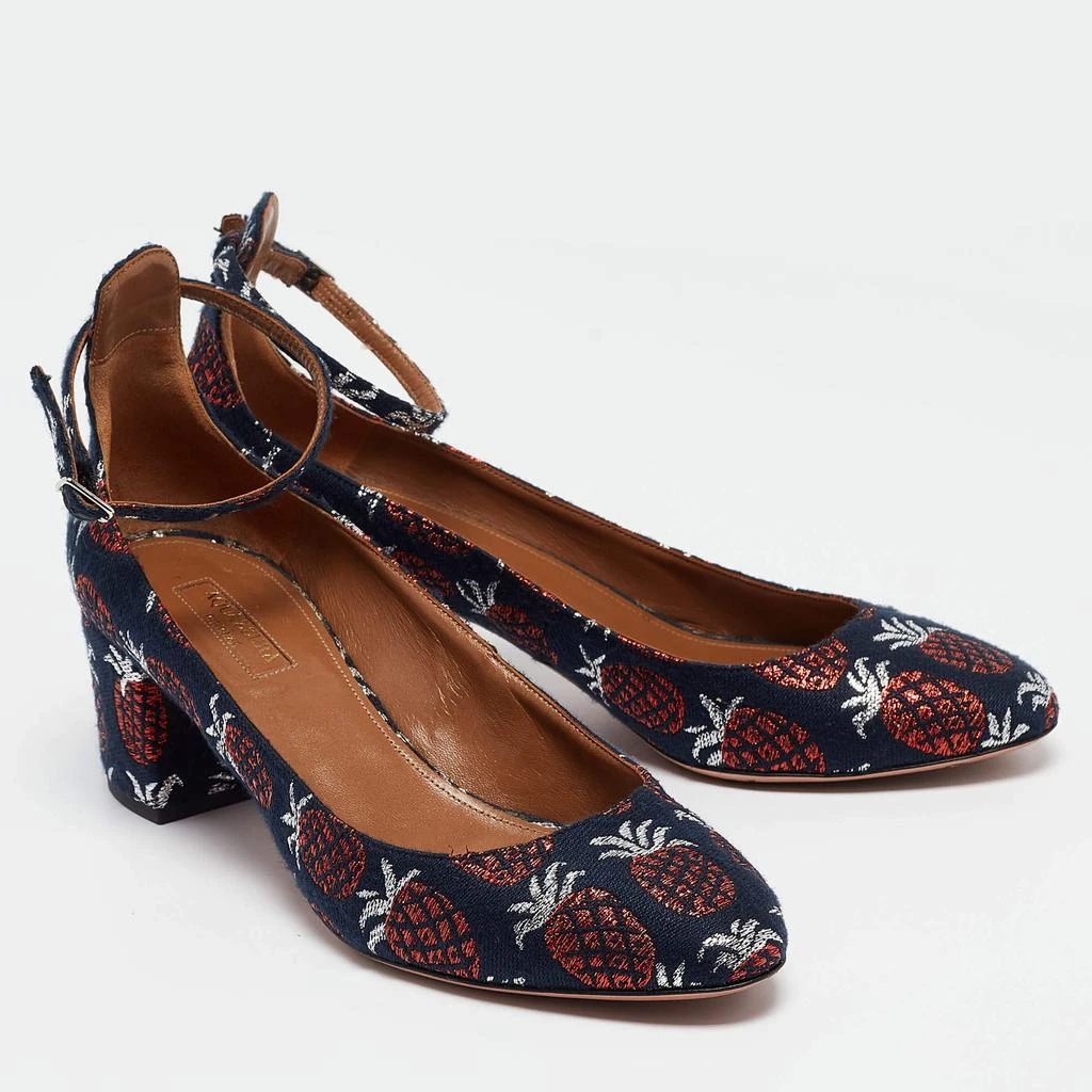 Aquazzura Aquazzura Multicolor Brocade Fabric Block Heel Ankle Strap Pumps Size 39 4