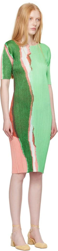 Pleats Please Green Grainy Colors Midi Dress 2