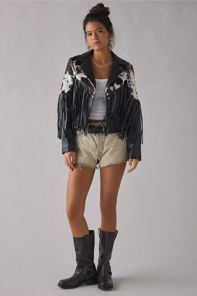 Azalea Wang Azalea Wang Olandria Cow Print Faux Leather Fringe Jacket 4