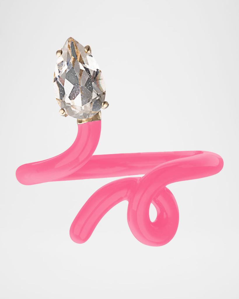 Bea Bongiasca Baby Vine Tendril Statement Ring with Pink Enamel and Rock Crystal