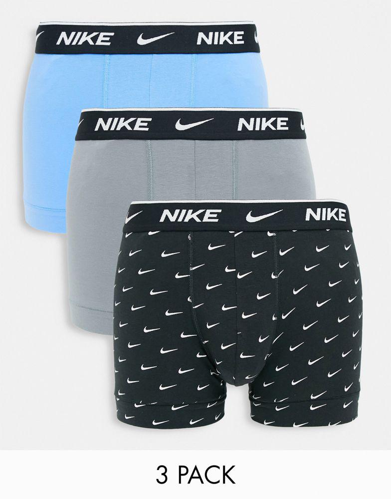 NIKE Nike 3 pack cotton stretch trunks in blue/grey/black