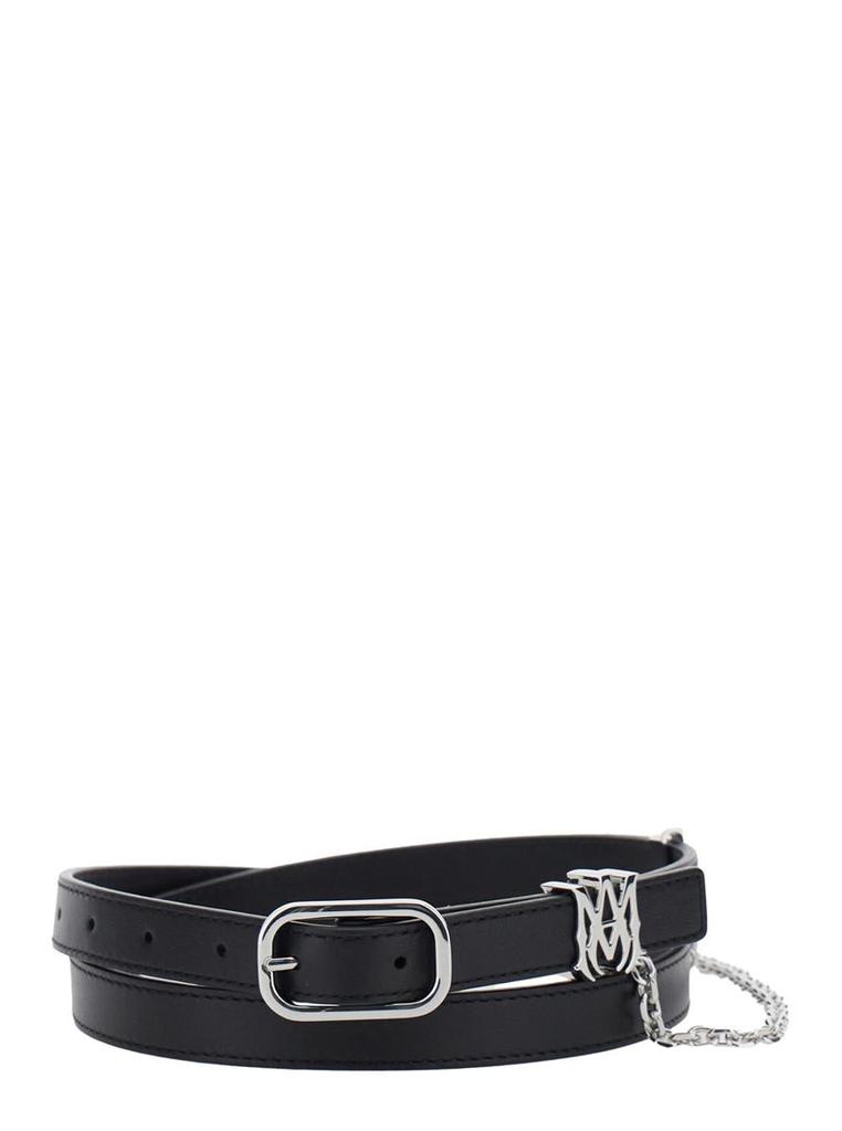 Black Belt With Chain Detail And Logo Plaque On The Front In
