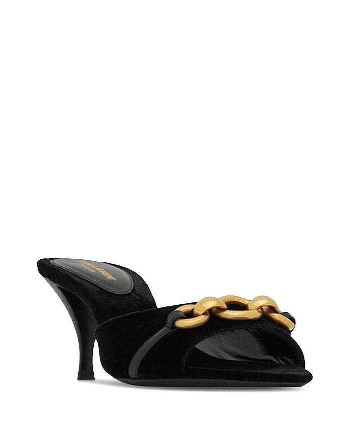 Saint Laurent Le Maillon Mule Sandals in Cassandre-Embossed Velvet