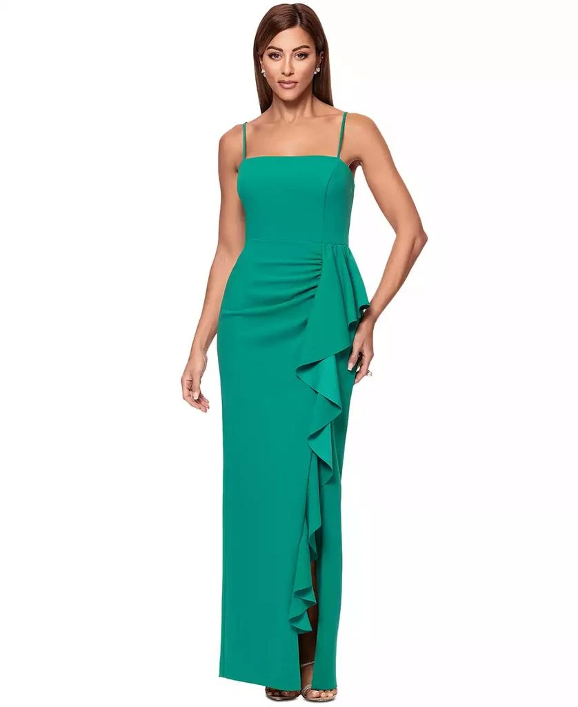 XSCAPE Women's Ruffled Side-Slit Scuba Crepe Gown 1