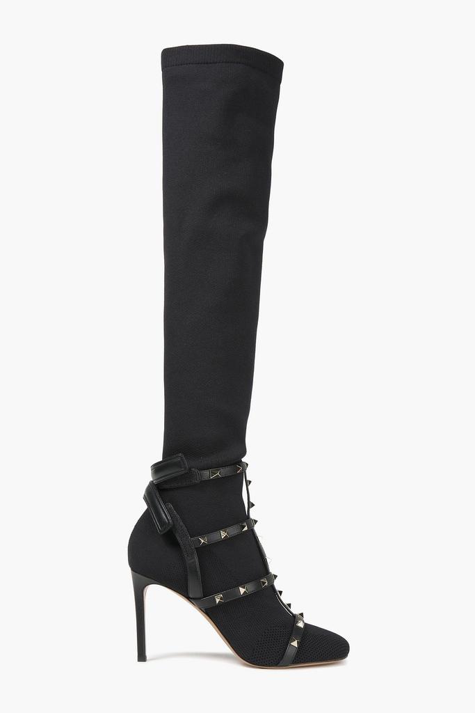 VALENTINO GARAVANI Rockstud leather-trimmed stretch-knit over-the-knee boots