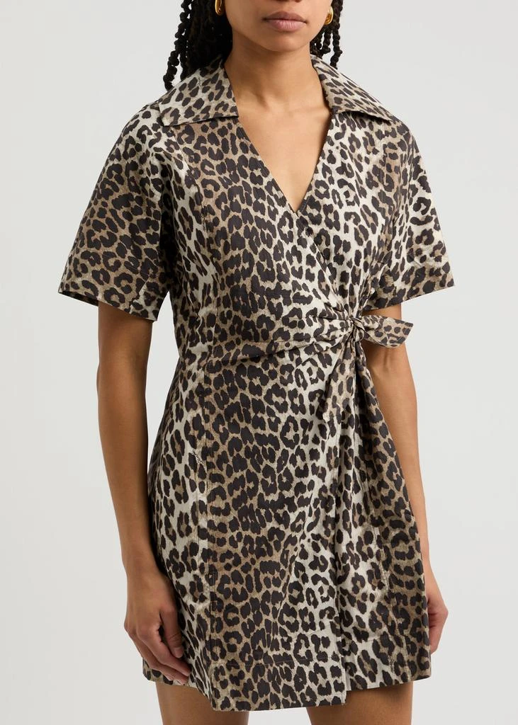 Ganni Leopard-print cotton mini wrap dress  2