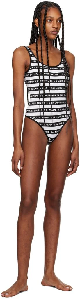 Balmain Black & White Striped One-Piece Swimsuit 4