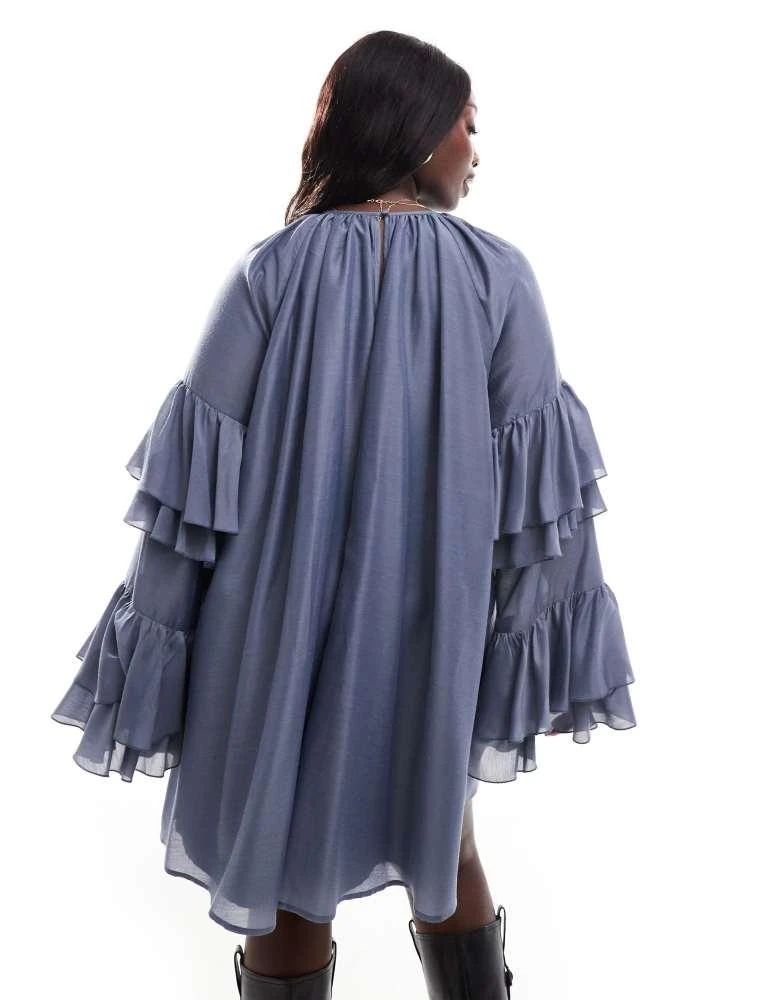 ASOS ASOS DESIGN Curve frill sleeve voile mini dress in in slate blue 2