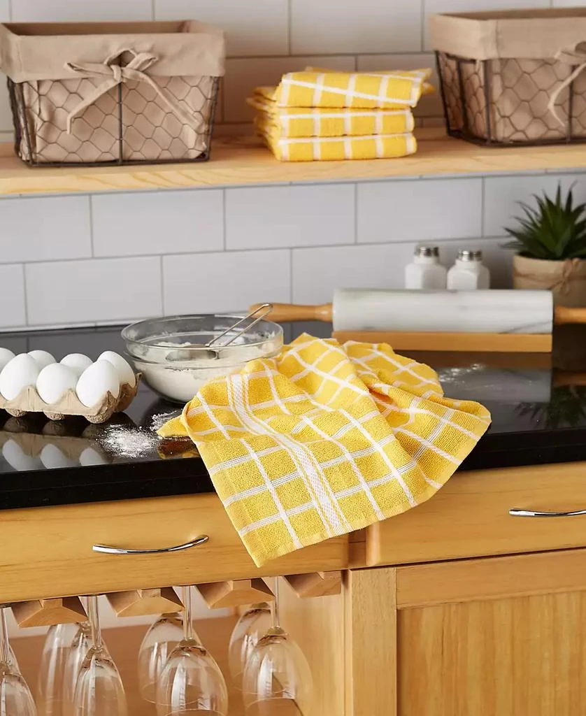 Design Imports Basic Terry Collection Windowpane Dishtowel Set, 16x26", Yellow Check, 4 Piece 2
