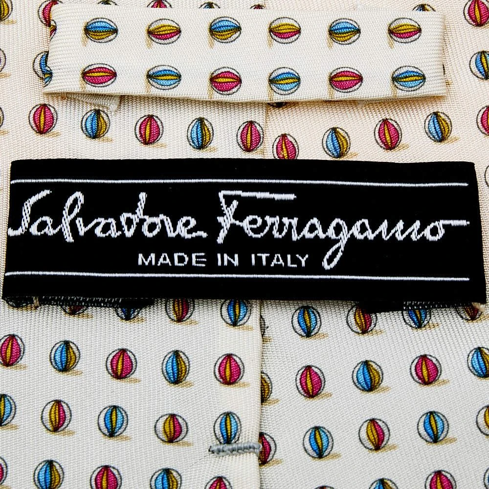 Salvatore Ferragamo Salvatore Ferragamo Cream Ball Printed Silk Tie 3