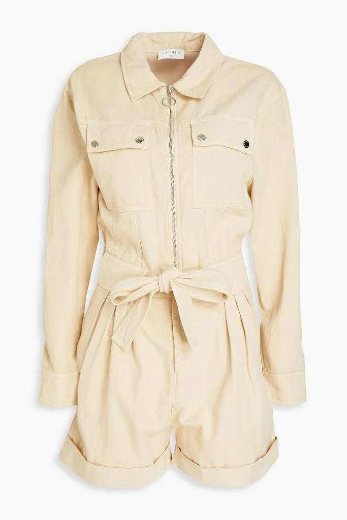 Sandro Pleated cotton and linen-blend twill playsuit 1