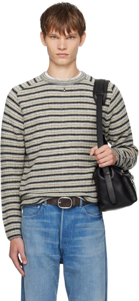 AURALEE Gray Shetland Wool Cashmere Rib Knit Sweater