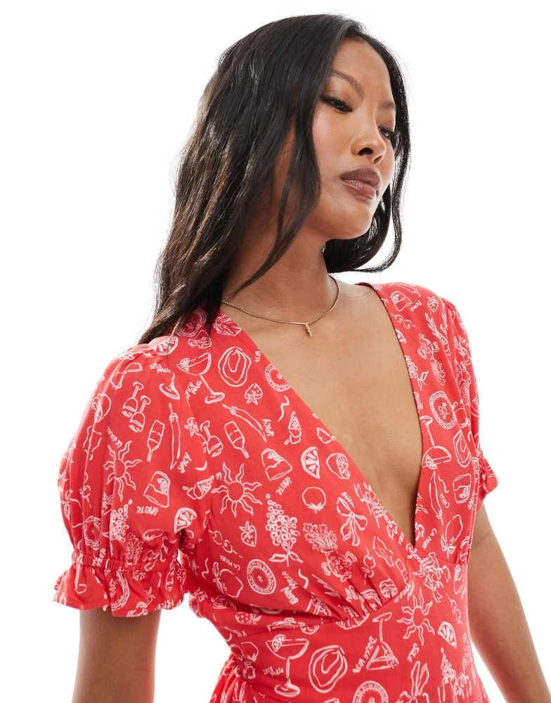 Miss Selfridge Petite spun mini tea dress in red vacation print