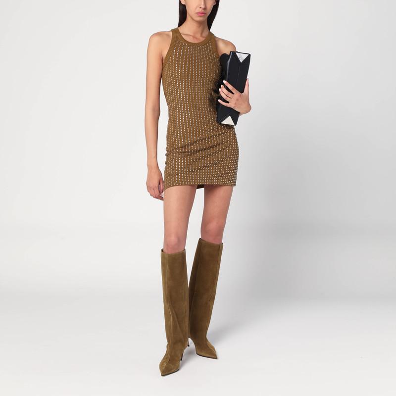 The Attico Military green mini dress with rhinestones