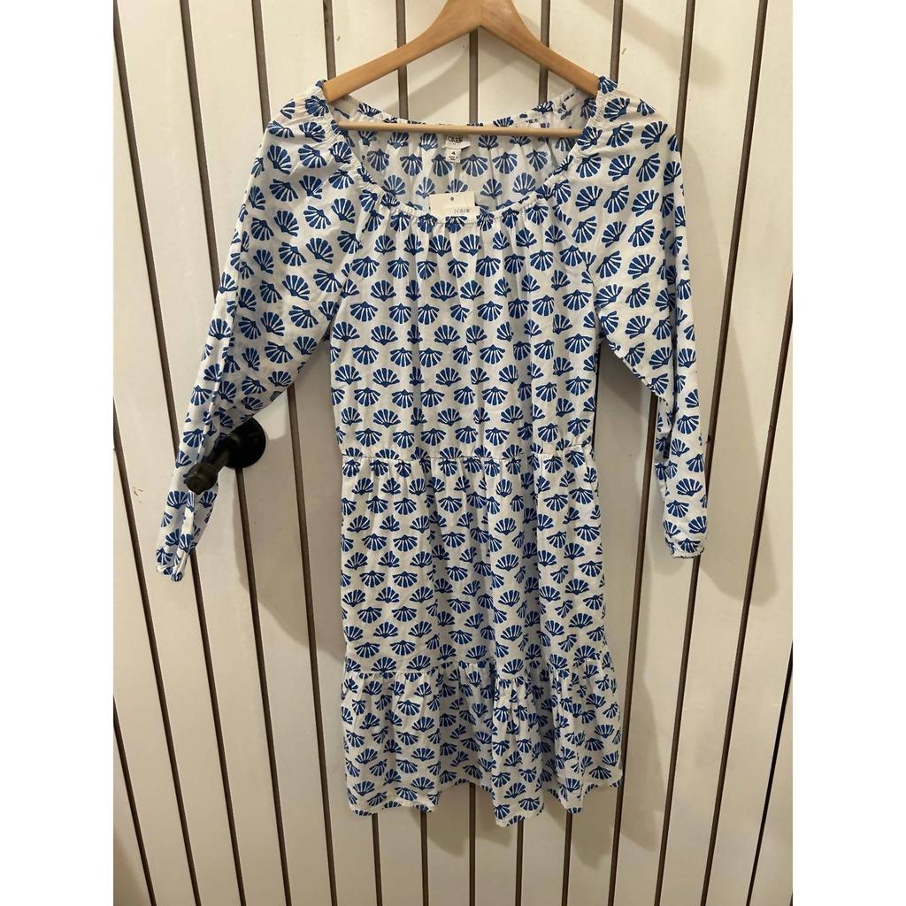 J. Crew Long Sleeve Mini Dress In Blue/cream
