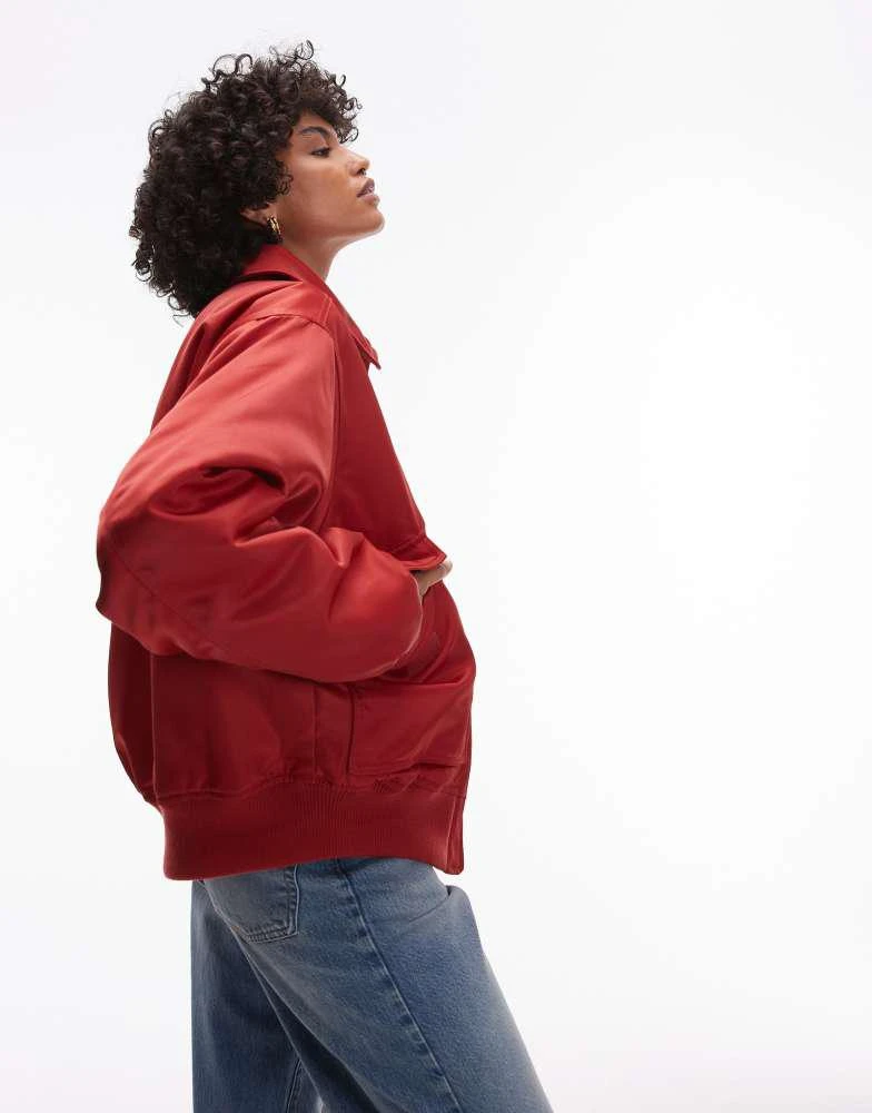 Topshop Topshop twill nylon bomber jacket in red 4