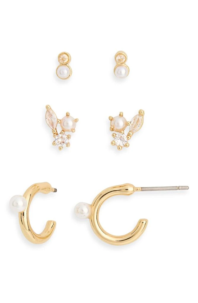 Nordstrom 3-Pack CZ 
Faux Pearl Stud 
Hoop Earrings