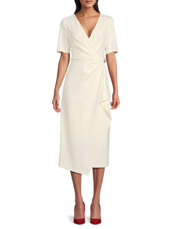DKNY Faux Wrap Sheath Midi-Dress