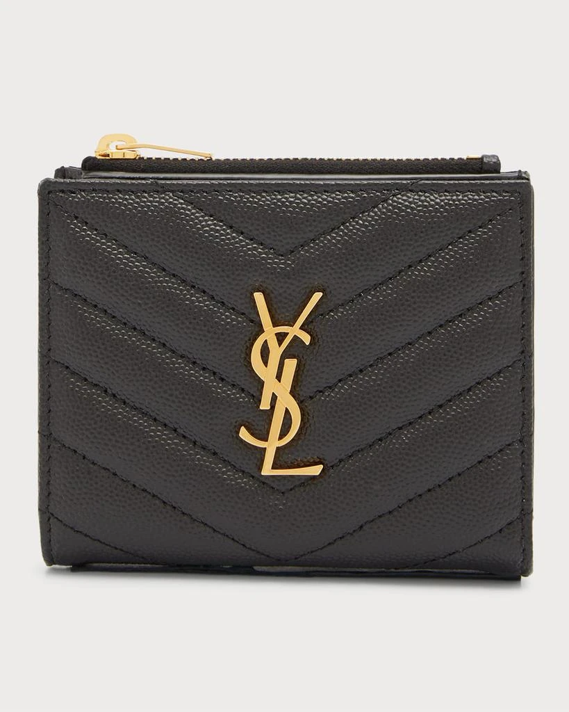 Yves Saint Laurent YSL Monogram Small Ziptop Wallet in Grained Leather 1