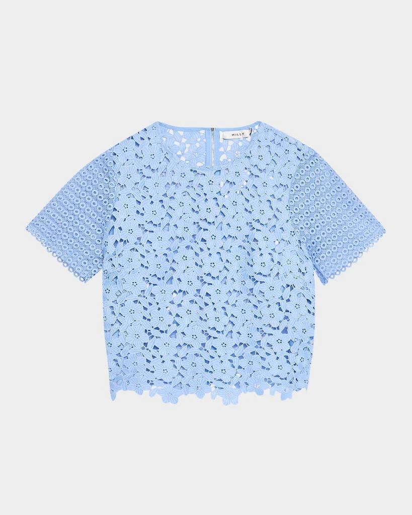 Milly Short-Sleeve Floral & Geometric Lace Top 1