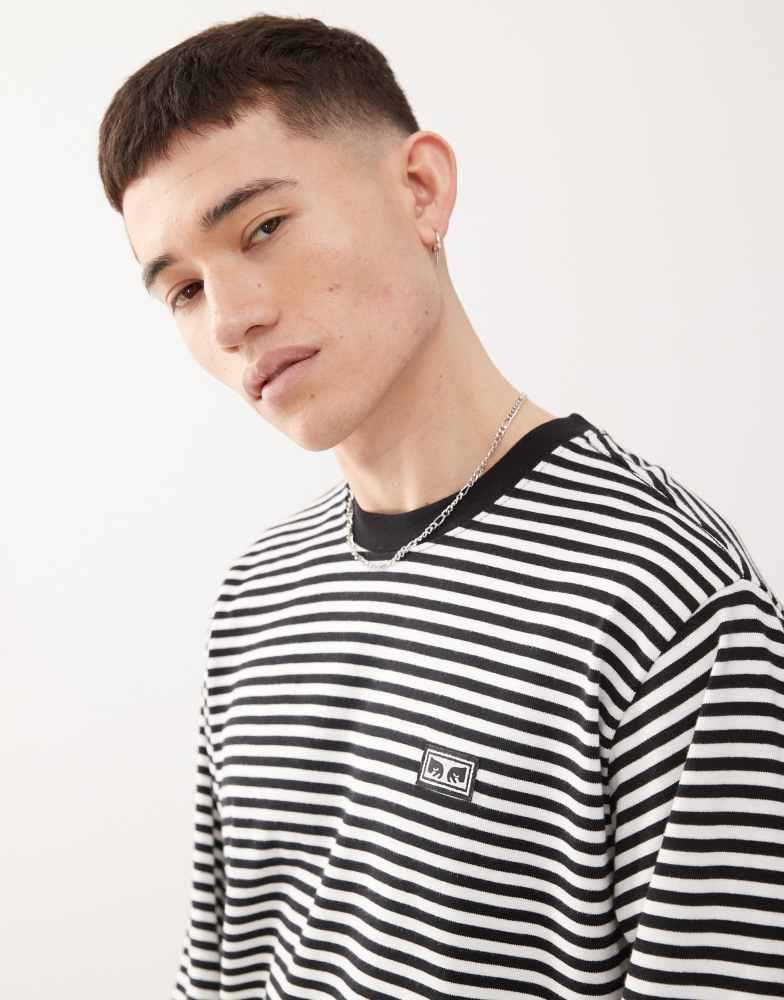 Shop Obey long sleeve t-shirt in black stripe on Sale at
