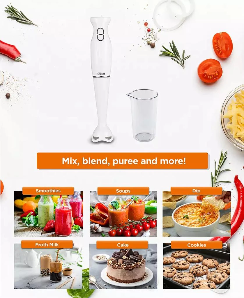 Commercial Chef Immersion Blender, Hand Blender with Stainless Steel Blades, Immersion Blender with Quiet Motor, Electric Mini Blender for Delicious Food 2