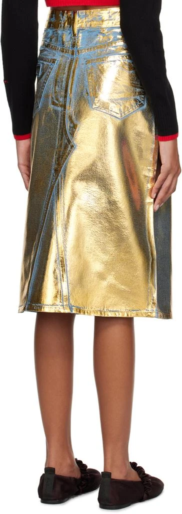 Ganni Blue & Gold Foil-Coated Denim Midi Skirt 3