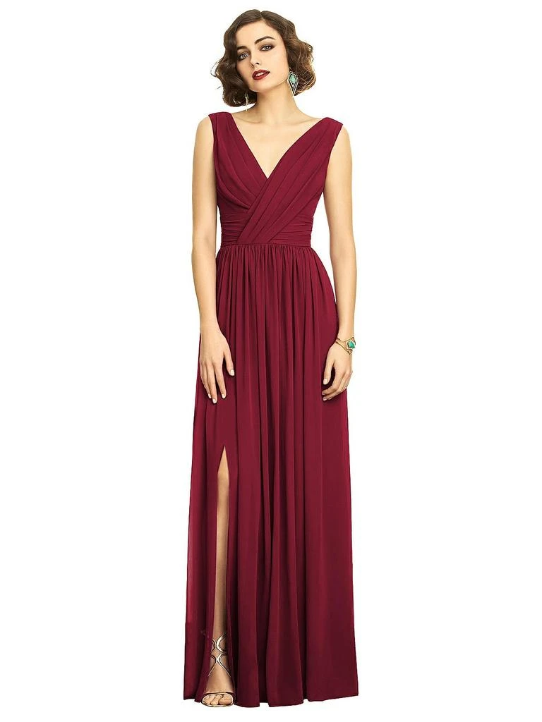 Dessy Collection Sleeveless Draped Chiffon Maxi Dress with Front Slit 5