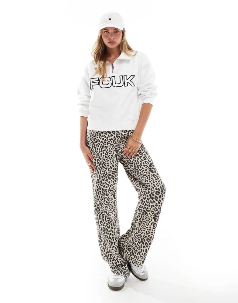 French Connection FCUK half zip up logo sweatshirt in white 3