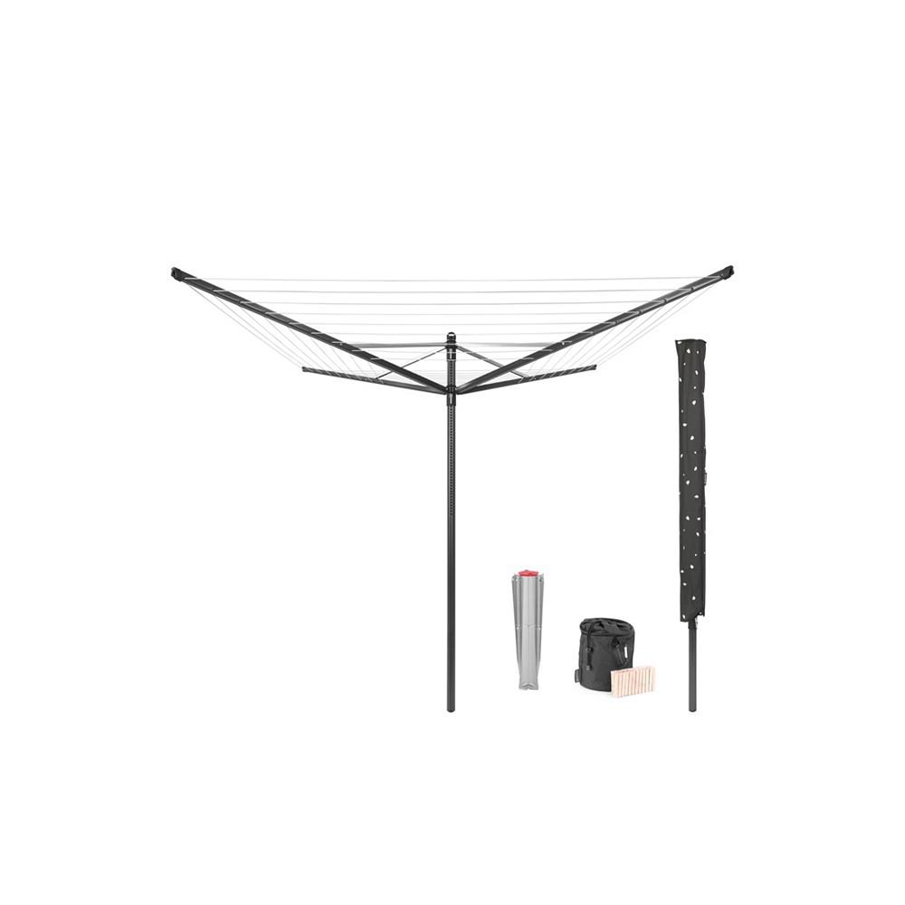 Brabantia Rotary Lift-O-Matic Clothesline - 164', 50 Meter with Metal Ground Spike, Protective Cover, Peg Bag and Wooden Clothespins Set