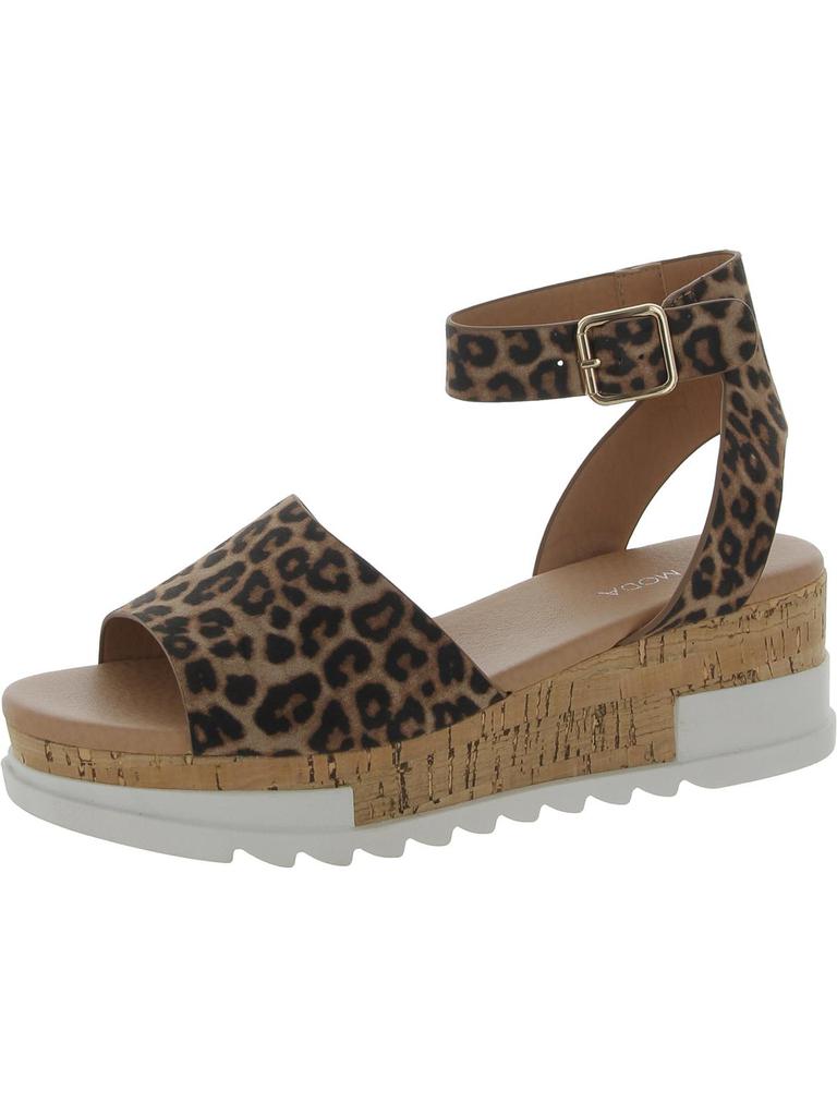 Top Moda Tobias 8 Womens Faux Suede Leopard Print Wedge Sandals